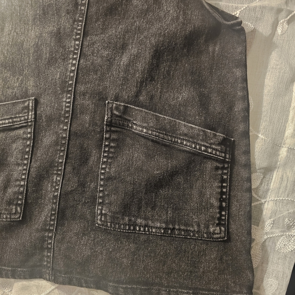 Black denim overall mini dress for young teens moto casual feminine size xs (1) - Picture 2 of 5